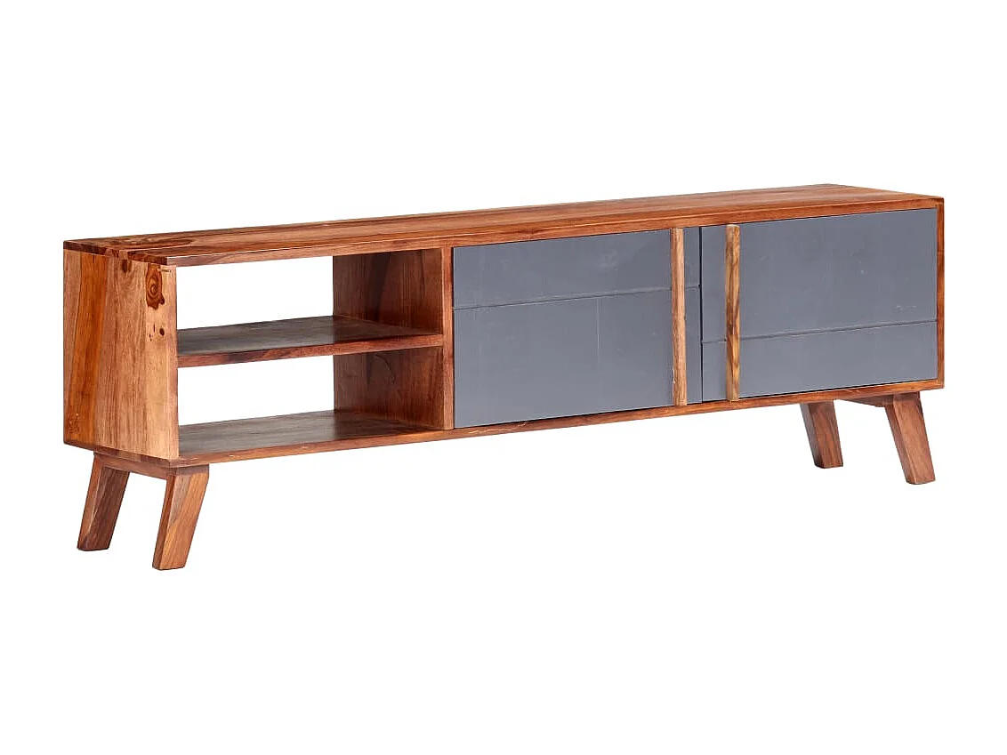 Garden Furniture -  Meuble TV gris 140x30x45 cm bois solide