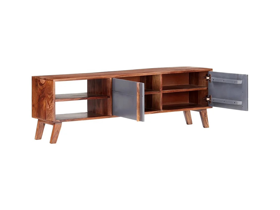 Garden Furniture -  Meuble TV gris 140x30x45 cm bois solide