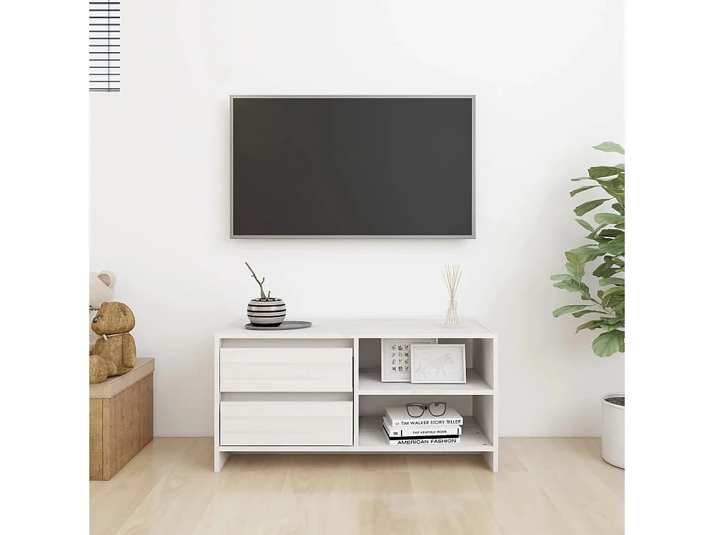 Velda  Meuble TV Blanc 80x31x39 cm Bois de pin massif
