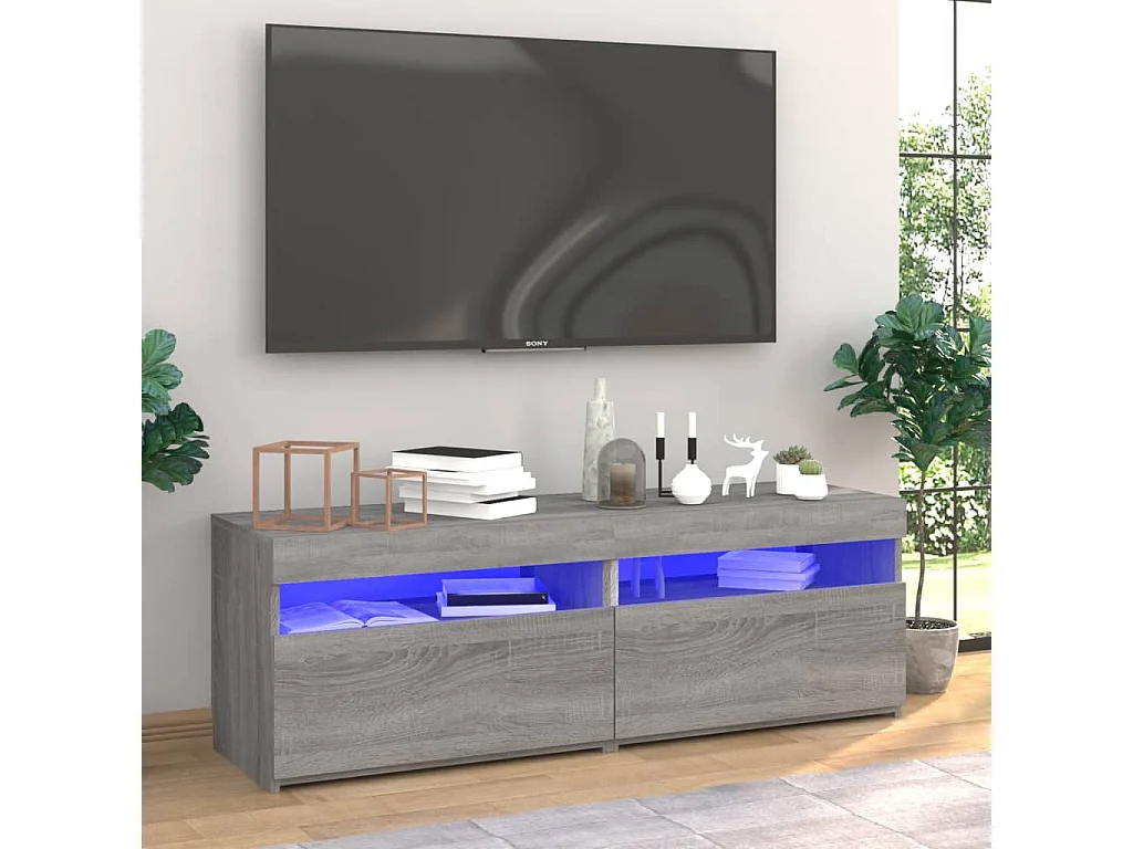 Ilion  Muebles de TV 2 uds con luces LED gris Sonoma 60x35x40 cm