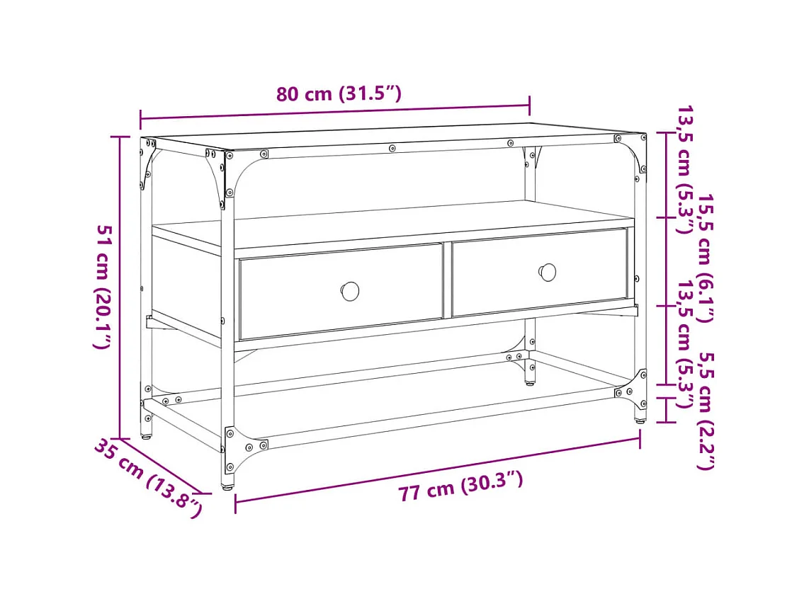 Varel  Tv-meubel met glazen blad 80x35x51 cm bewerkt hout zwart