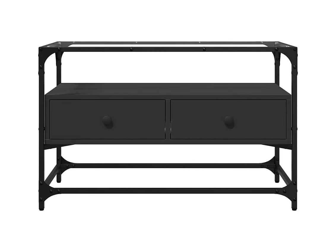Varel  Mueble TV cristal y madera ingeniería negro 80x35x51 cm
