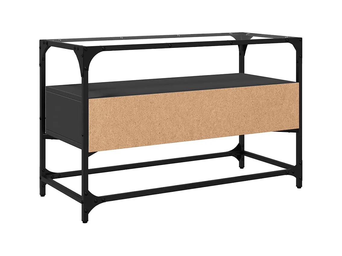 Varel  Mueble TV cristal y madera ingeniería negro 80x35x51 cm