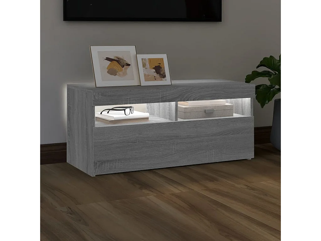 Ilion  Meuble TV avec lumières LED Sonoma gris 90x35x40 cm