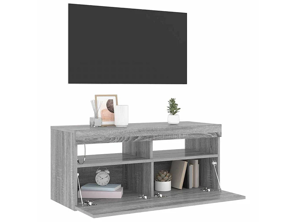 Ilion  Meuble TV avec lumières LED Sonoma gris 90x35x40 cm