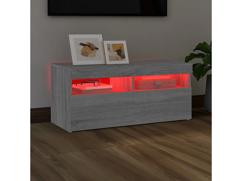 Ilion  Meuble TV avec lumières LED Sonoma gris 90x35x40 cm