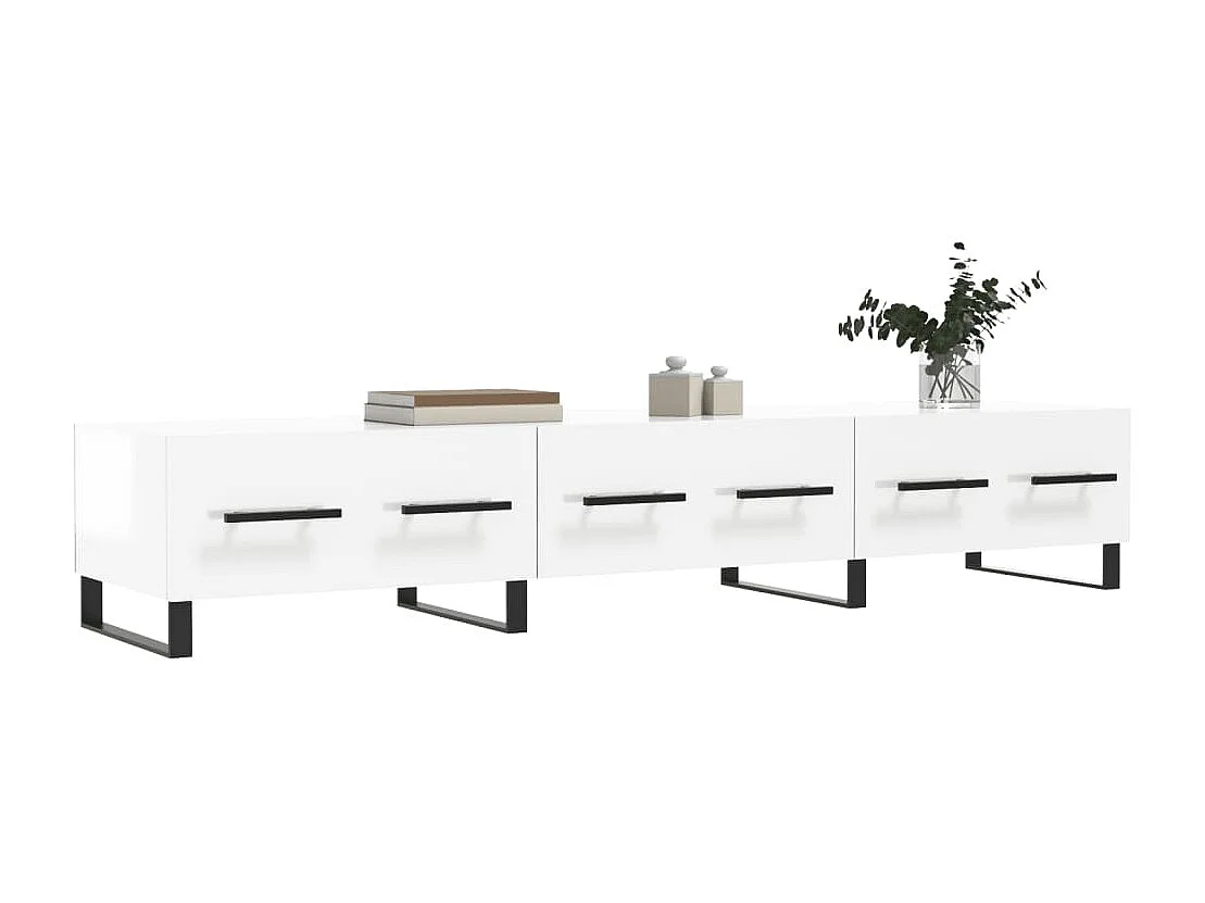 Hermitage  Meuble TV blanc brillant 150x36x30 cm bois d'ingénierie