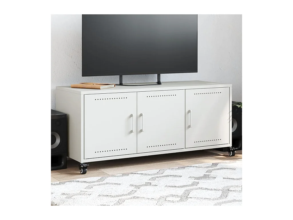 Tours  Meuble TV blanc 100,5x39x43,5 cm acier