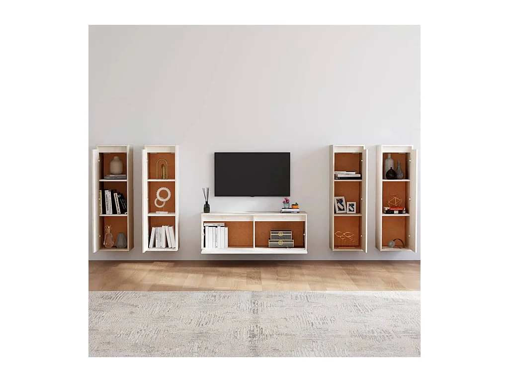 Pryll  Meubles TV 5 pcs Blanc Bois massif de pin