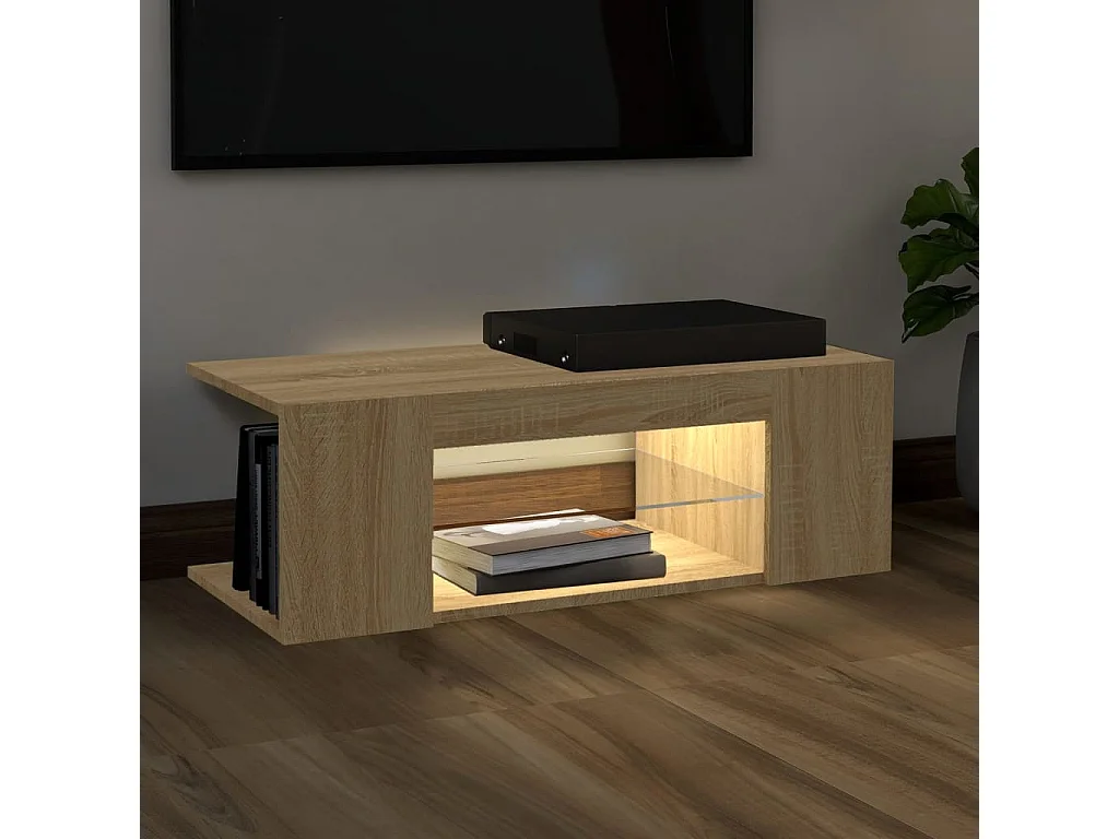 Crijn  Mueble de TV con luces LED roble Sonoma 90x39x30 cm