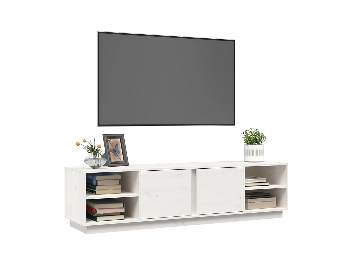 Renira  Meuble TV Blanc 156x40x40 cm Bois de pin massif