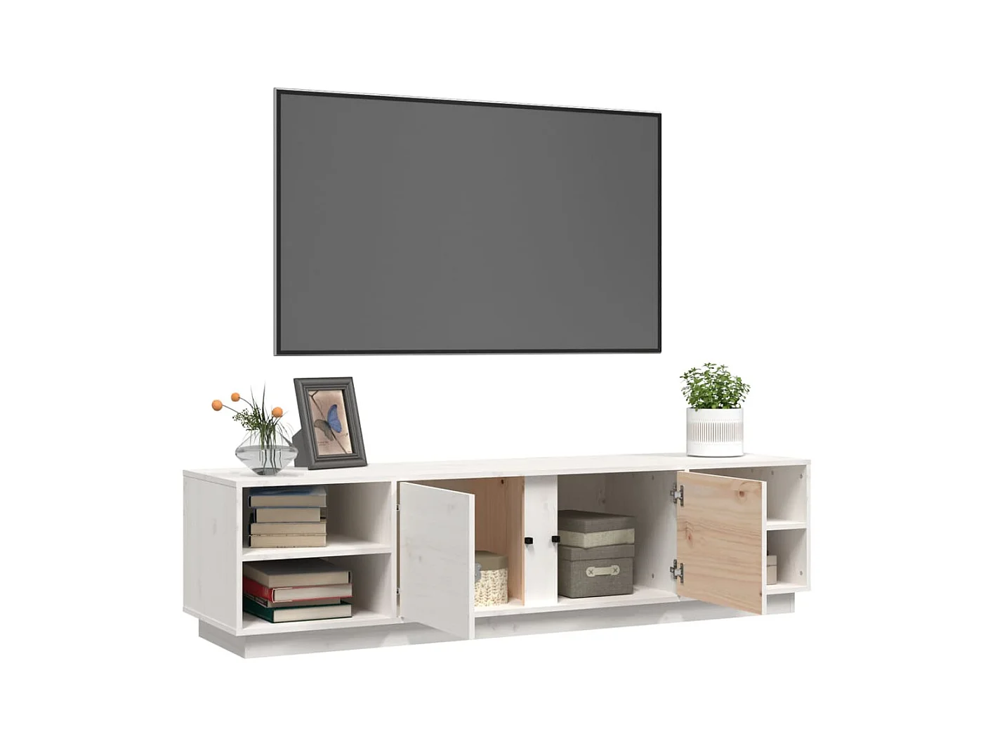 Renira  Meuble TV Blanc 156x40x40 cm Bois de pin massif