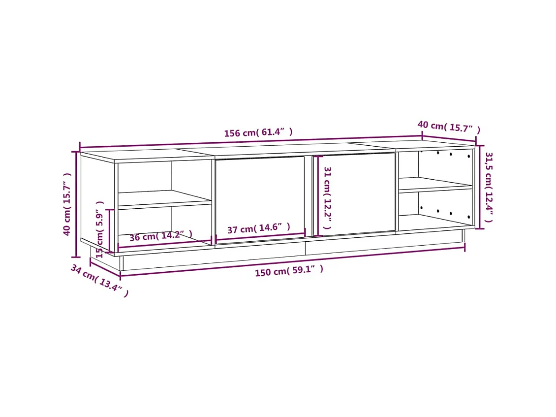 Renira  Meuble TV Blanc 156x40x40 cm Bois de pin massif