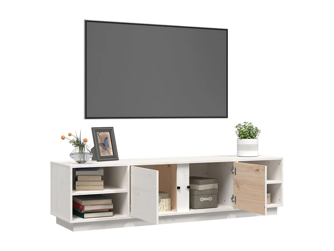 Renira  Meuble TV Blanc 156x40x40 cm Bois de pin massif