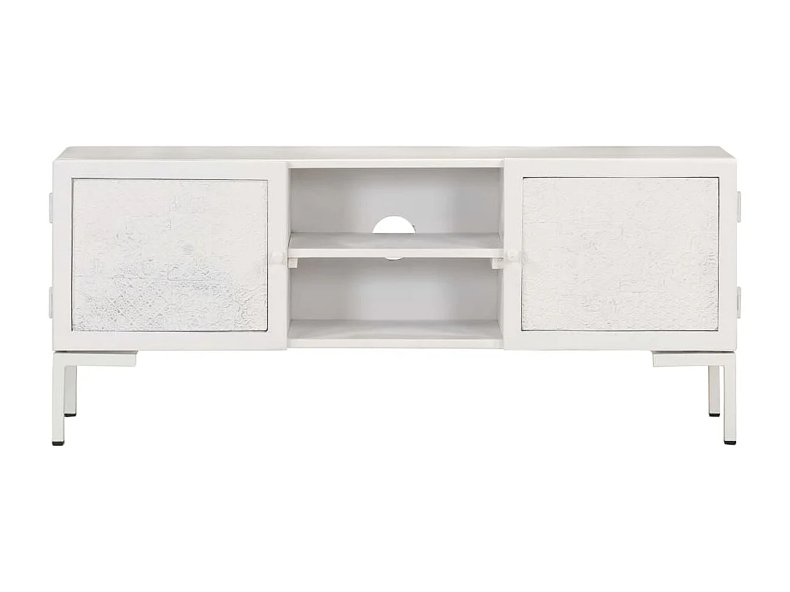 Garden Furniture -  Meuble TV Blanc 115x30x46 cm Bois massif de manguier