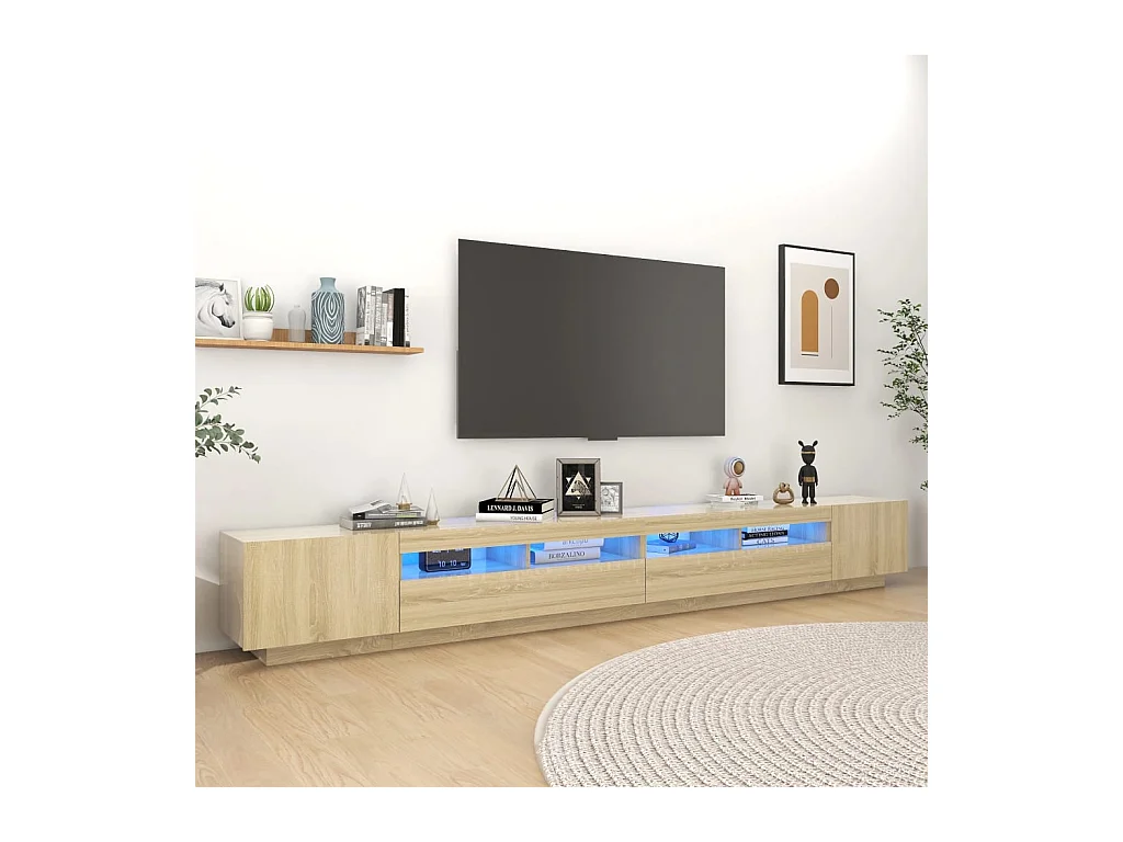 Pierre-Louis  Meuble TV avec lumières LED Chêne sonoma 300x35x40 cm