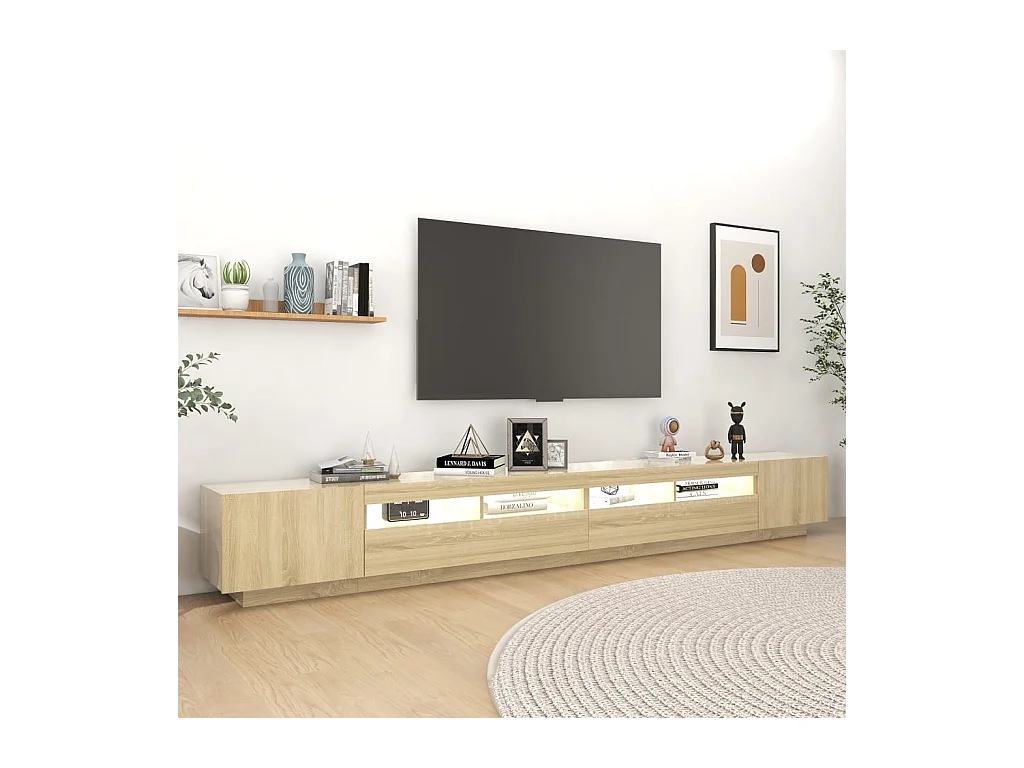 Pierre-Louis  Meuble TV avec lumières LED Chêne sonoma 300x35x40 cm