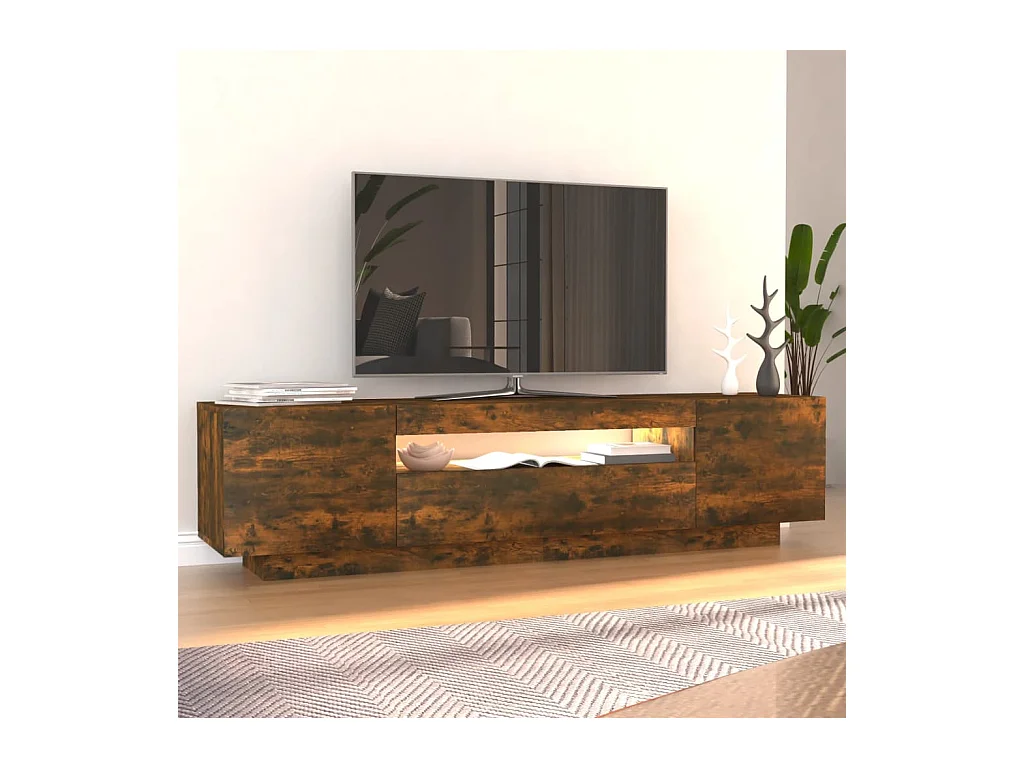 Crescent City  Meuble TV avec lumières LED Chêne fumé 160x35x40 cm