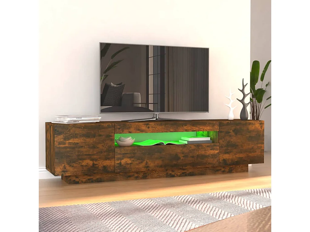 Crescent City  Mueble de TV con luces LED color roble ahumado 160x35x40 cm