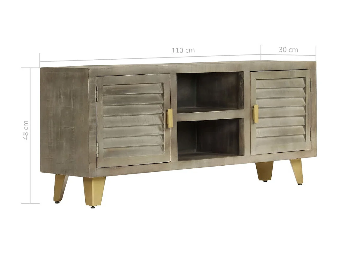 Garden Furniture -  Meuble TV Bois solide de manguier Gris avec laiton 110x30x48 cm