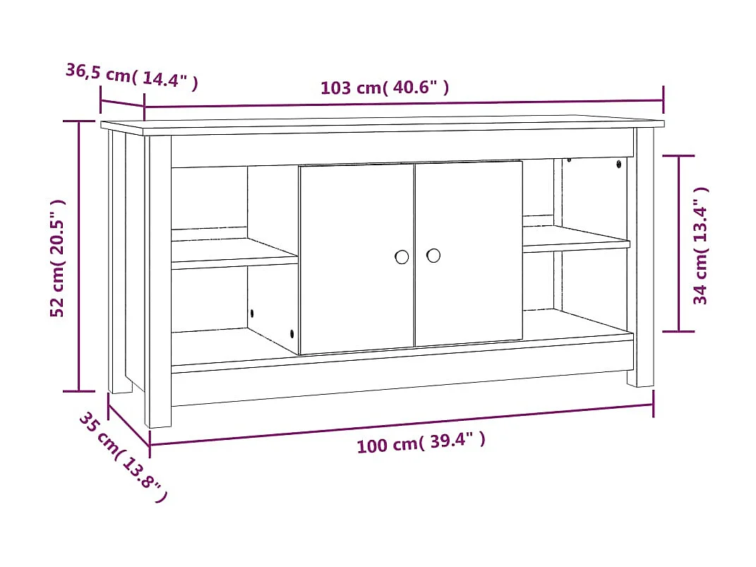Forest City  Meuble TV 103x36,5x52 cm Bois de pin massif