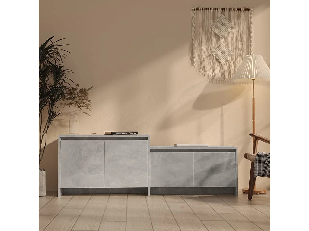 Barre  Meuble TV gris béton 146,5x35x50 cm bois d'ingénierie