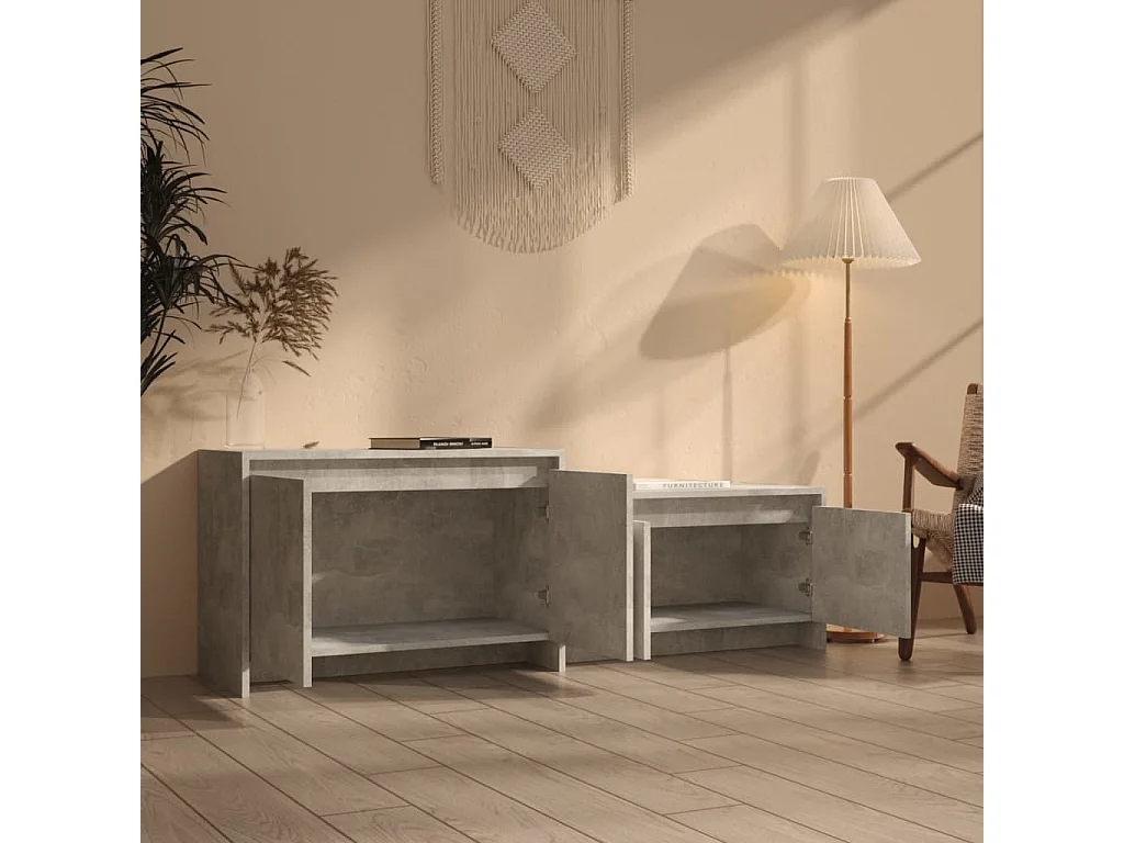 Barre  Meuble TV gris béton 146,5x35x50 cm bois d'ingénierie