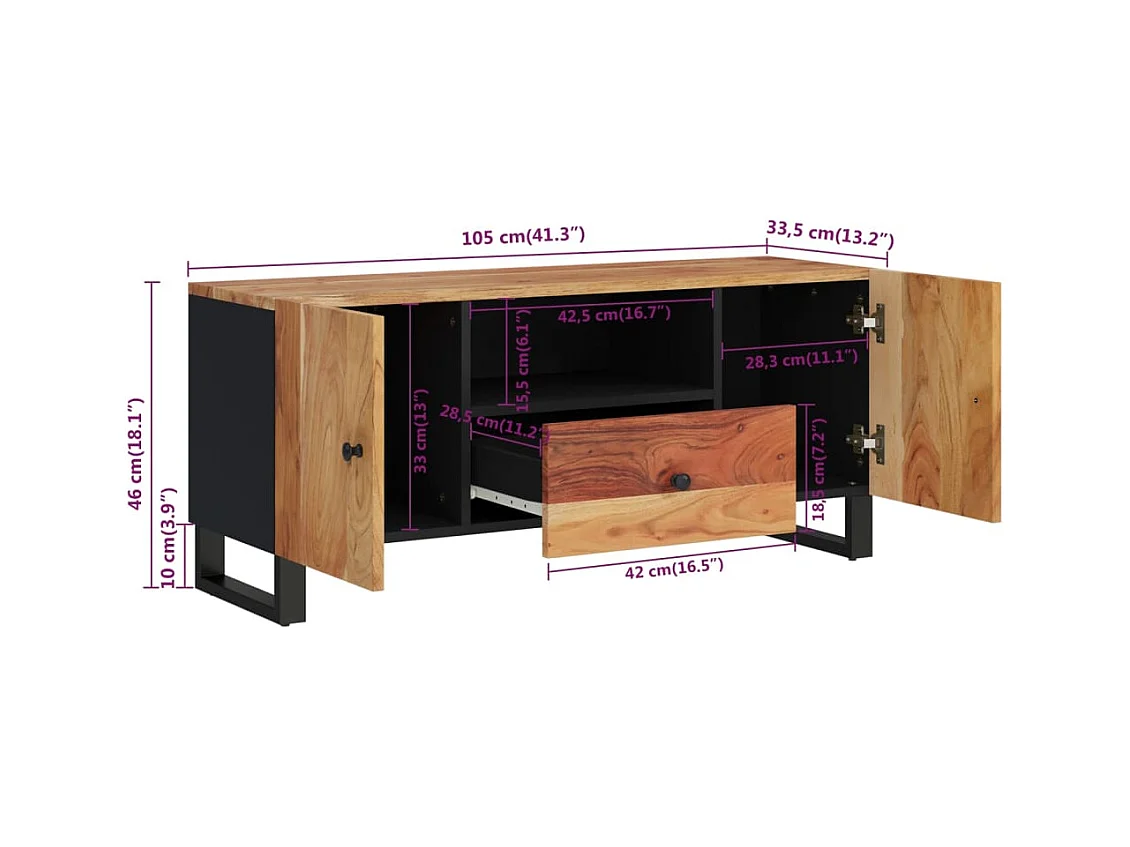 Invar  Mueble de TV madera acacia y madera contrachapada 105x33,5x46cm