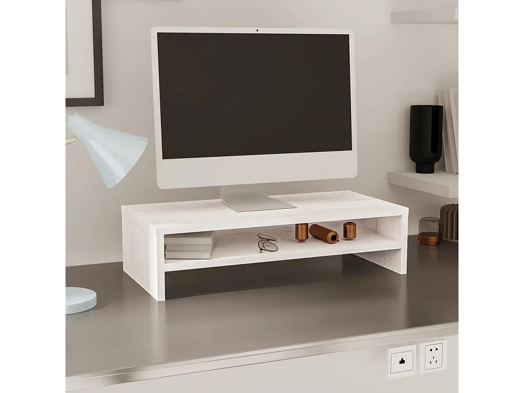 Prolenta Premium -  Soporte de monitor madera maciza de pino blanco 50x24x13 cm