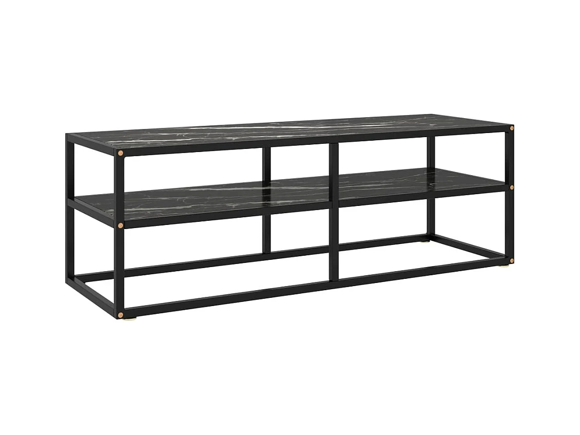 Iselin Marie  Meuble TV noir avec verre marbre noir 120x40x40 cm