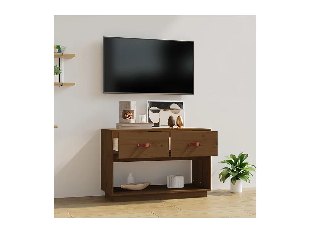Carly Grace  Meuble TV Marron miel 90x40x60 cm Bois de pin massif