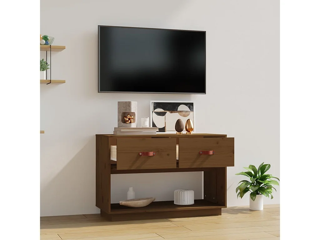 Carly Grace  Tv-meubel 90x40x60 cm massief grenenhout honingbruin