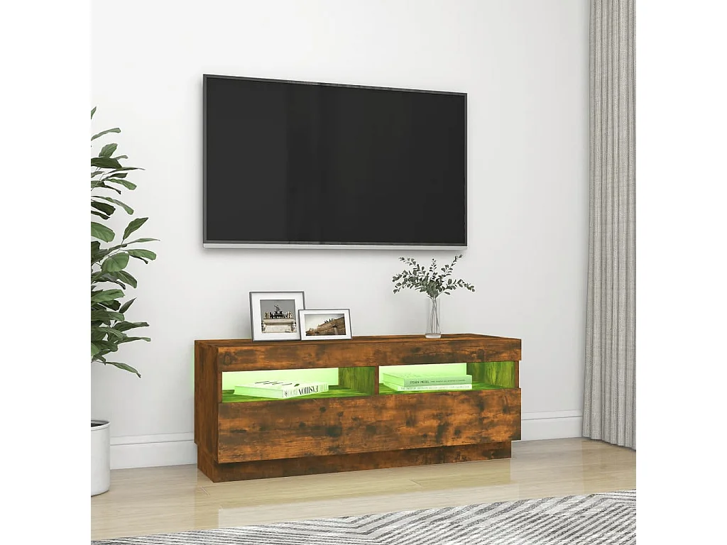 Roelant  Meuble TV avec lumières LED chêne fumé 100x35x40 cm