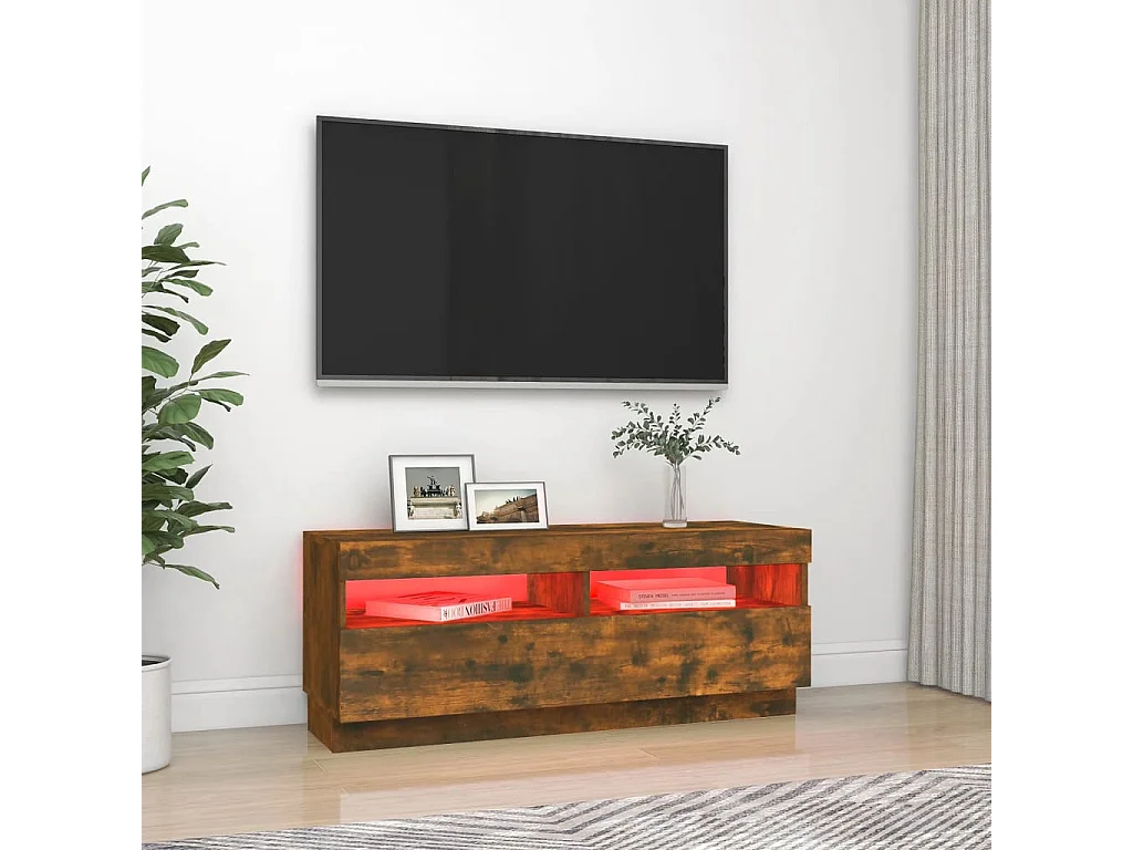 Roelant  Mueble de TV con luces LED roble ahumado 100x35x40 cm