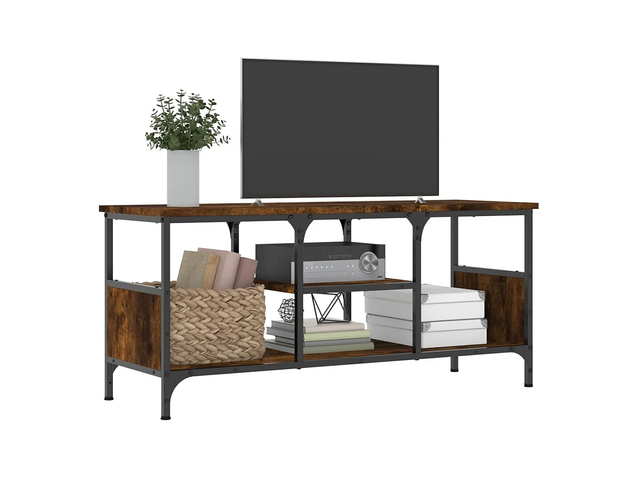 Numa  Tv-meubel 100x35x45 cm bewerkt hout en ijzer gerookt eikenkleur