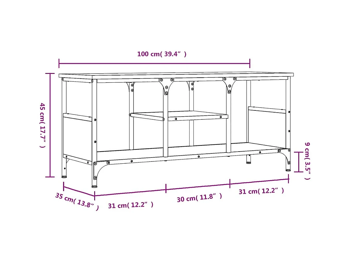Numa  Tv-meubel 100x35x45 cm bewerkt hout en ijzer gerookt eikenkleur