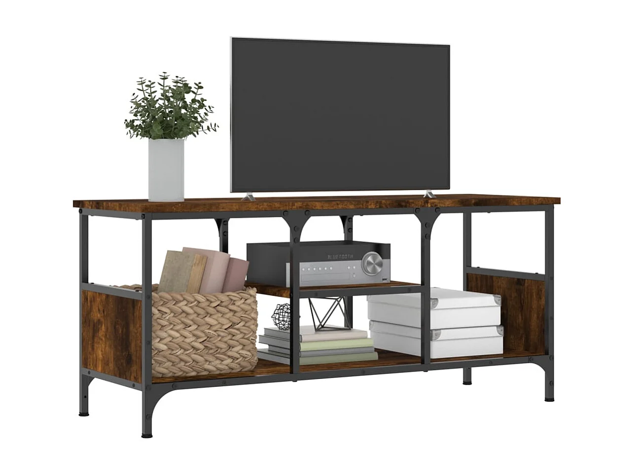 Numa  Meuble TV chêne fumé 100x35x45 cm bois d'ingénierie et fer