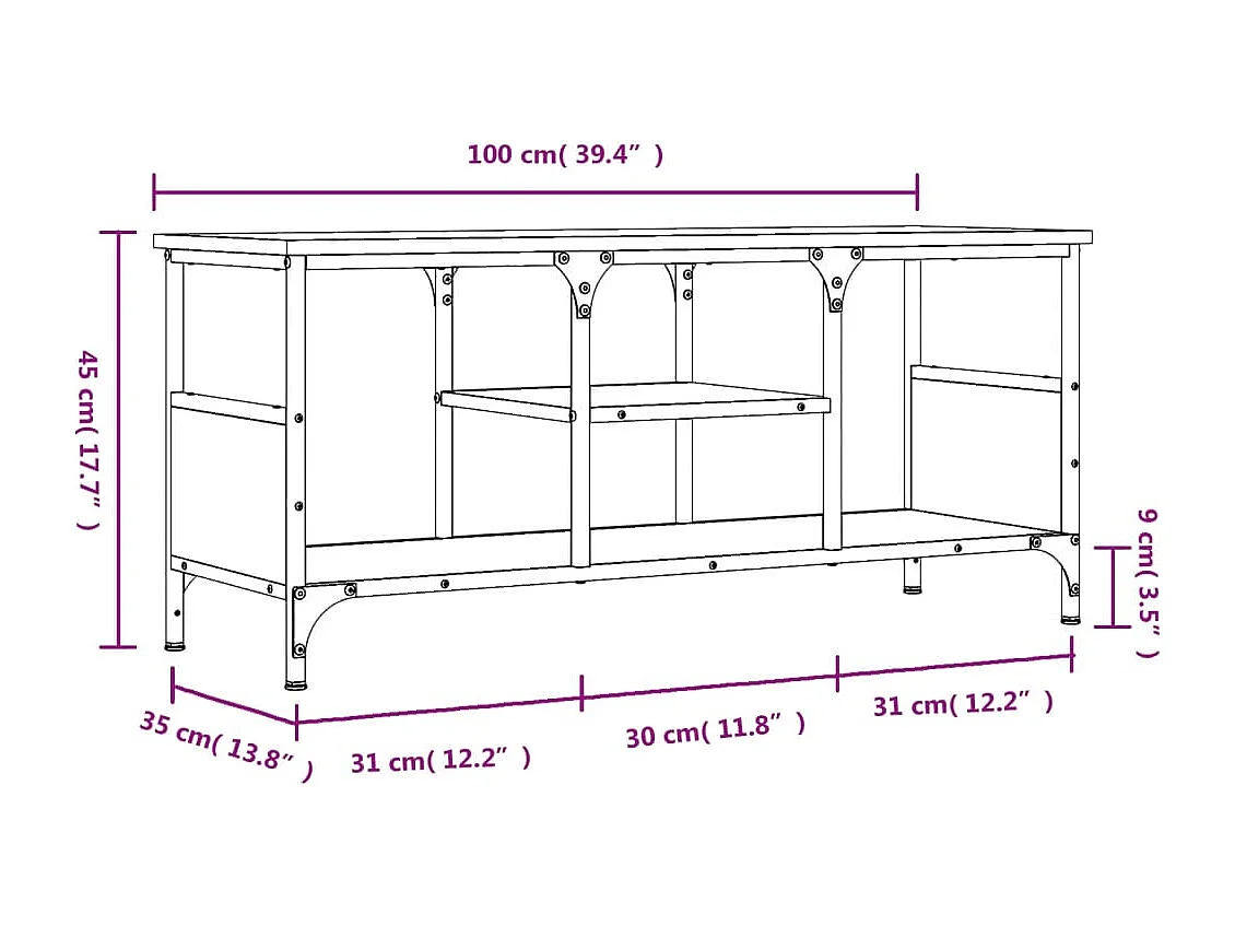 Numa  Meuble TV chêne fumé 100x35x45 cm bois d'ingénierie et fer