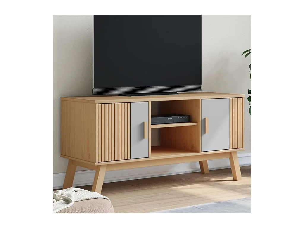 Mykarl  Meuble TV OLDEN gris et marron 114x43x57 cm bois de pin massif