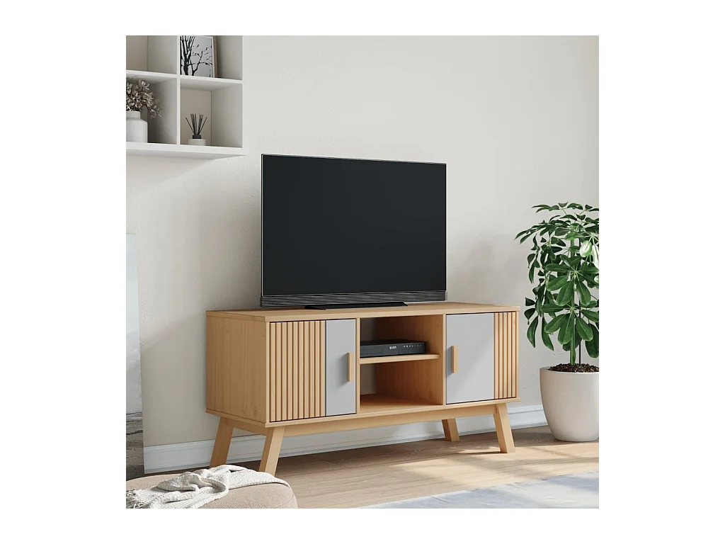 Mykarl  Meuble TV OLDEN gris et marron 114x43x57 cm bois de pin massif