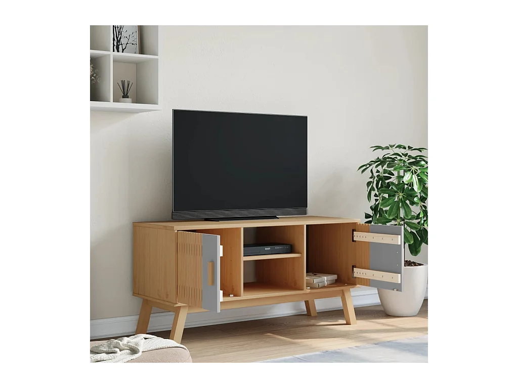 Mykarl  Meuble TV OLDEN gris et marron 114x43x57 cm bois de pin massif