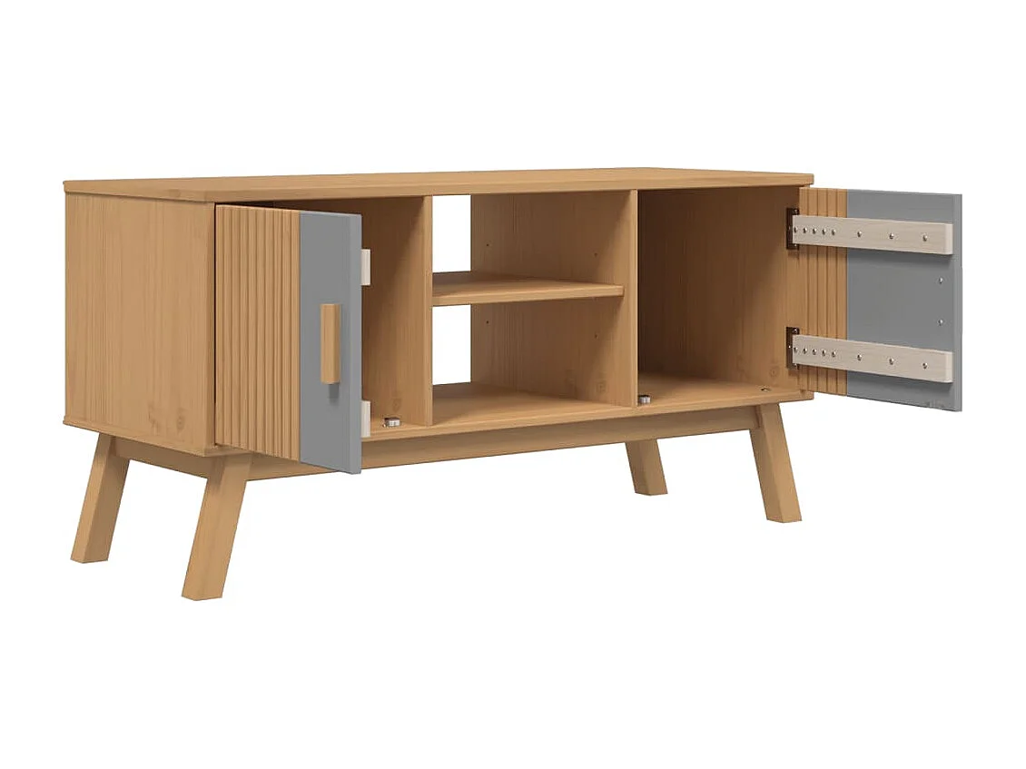 Mykarl  Meuble TV OLDEN gris et marron 114x43x57 cm bois de pin massif