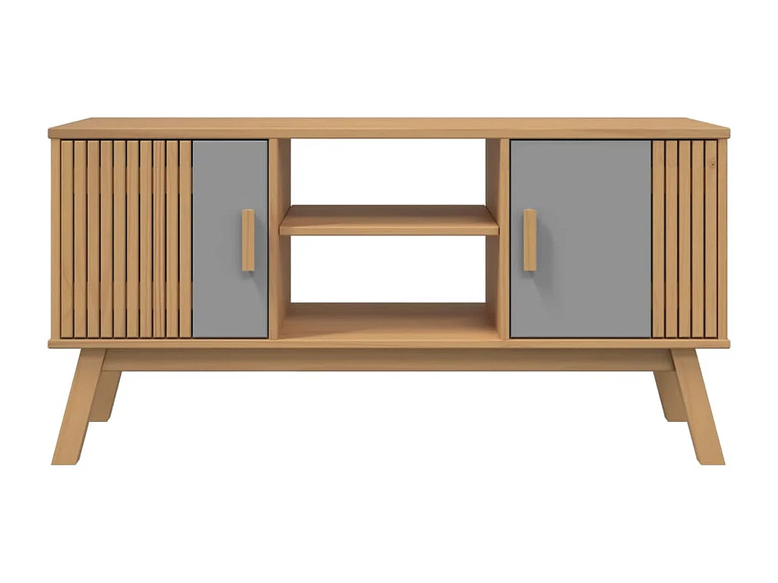 Mykarl  Meuble TV OLDEN gris et marron 114x43x57 cm bois de pin massif