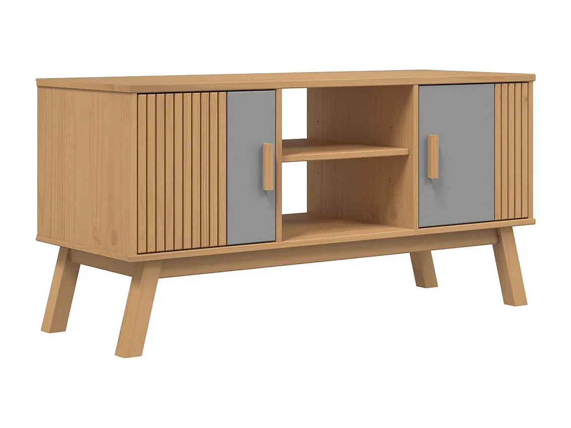 Mykarl  Meuble TV OLDEN gris et marron 114x43x57 cm bois de pin massif