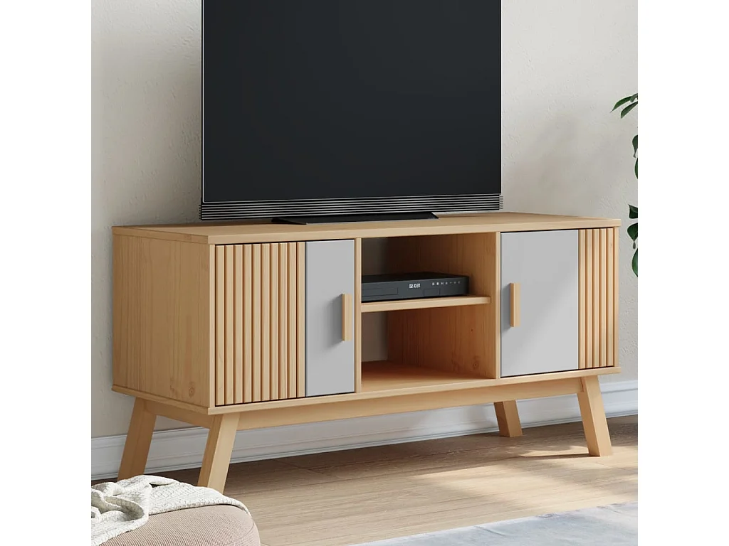Mykarl  Meuble TV OLDEN gris et marron 114x43x57 cm bois de pin massif