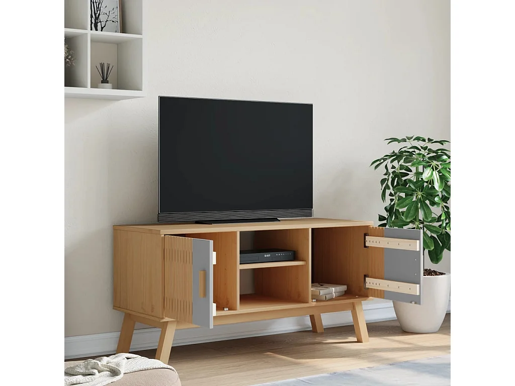 Mykarl  Meuble TV OLDEN gris et marron 114x43x57 cm bois de pin massif