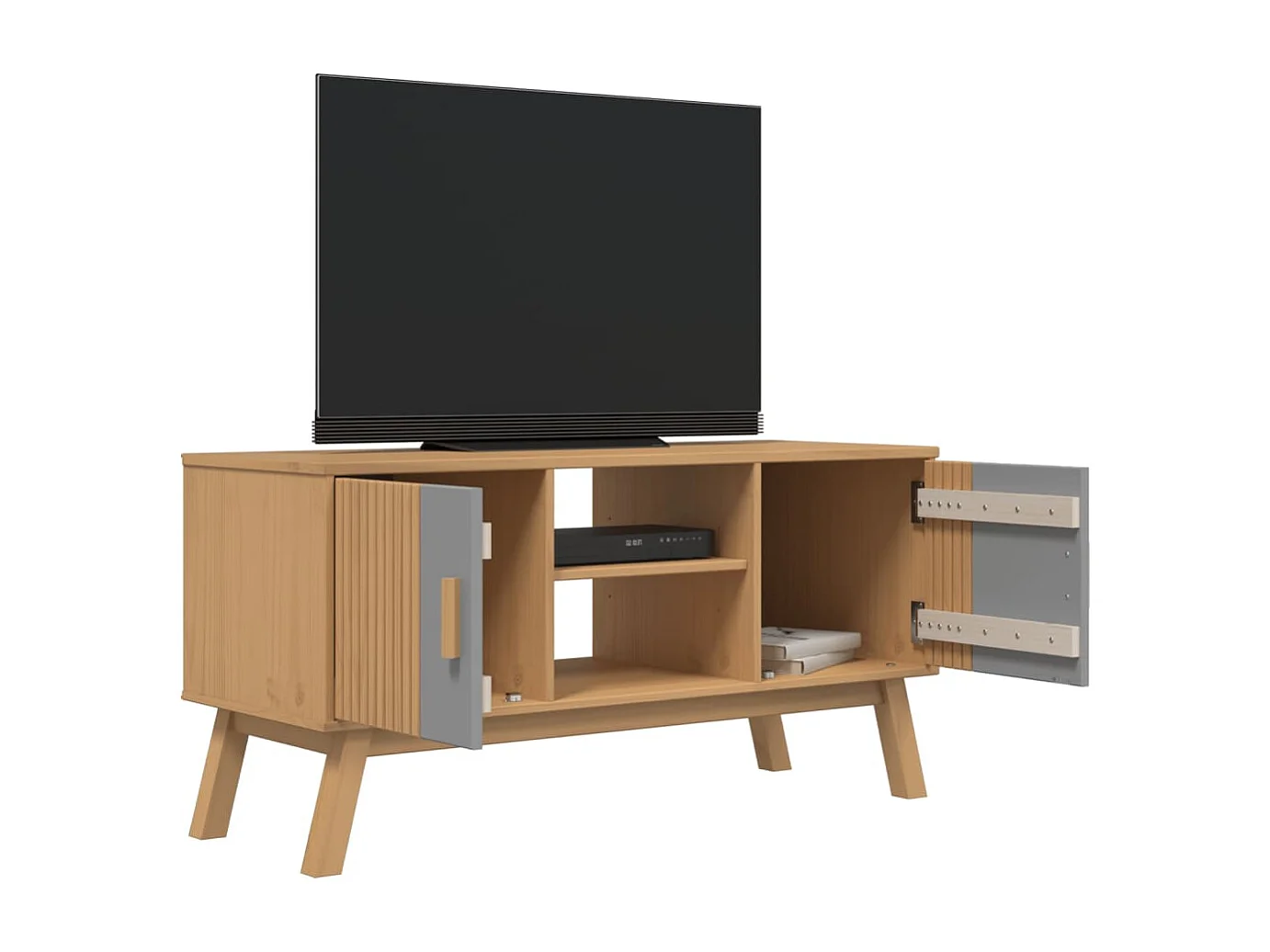 Mykarl  Meuble TV OLDEN gris et marron 114x43x57 cm bois de pin massif