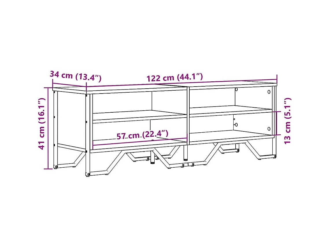 Zylar  Meuble TV chêne fumé 122x34x41 cm bois d'ingénierie