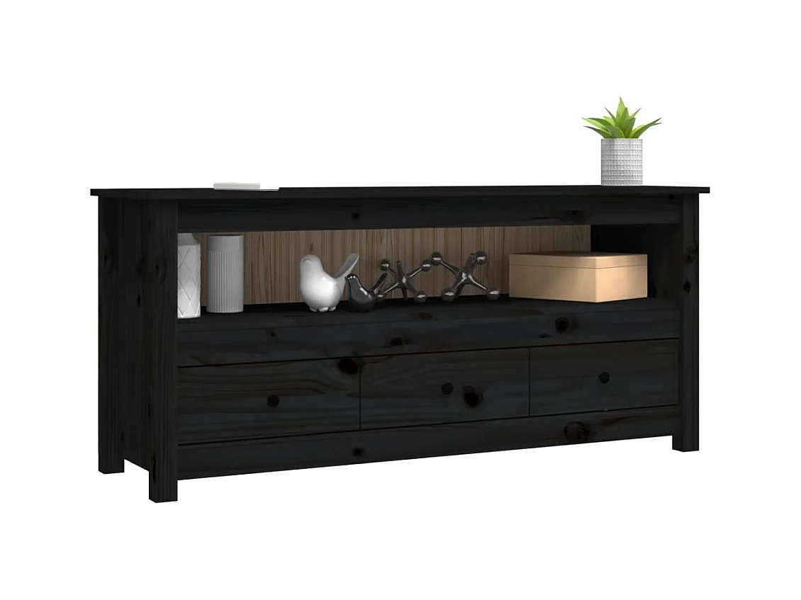 Selim  Meuble TV Noir 114x35x52 cm Bois de pin massif