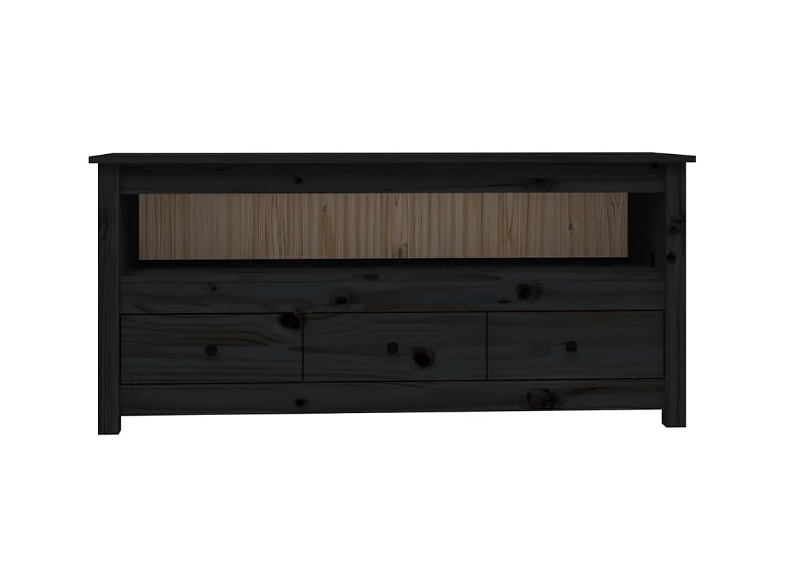 Selim  Meuble TV Noir 114x35x52 cm Bois de pin massif